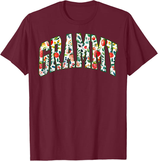 Floral Strawberry Grammy Christmas Grandma To Be Mothers Day T-Shirt - T-Shirt | Maroon