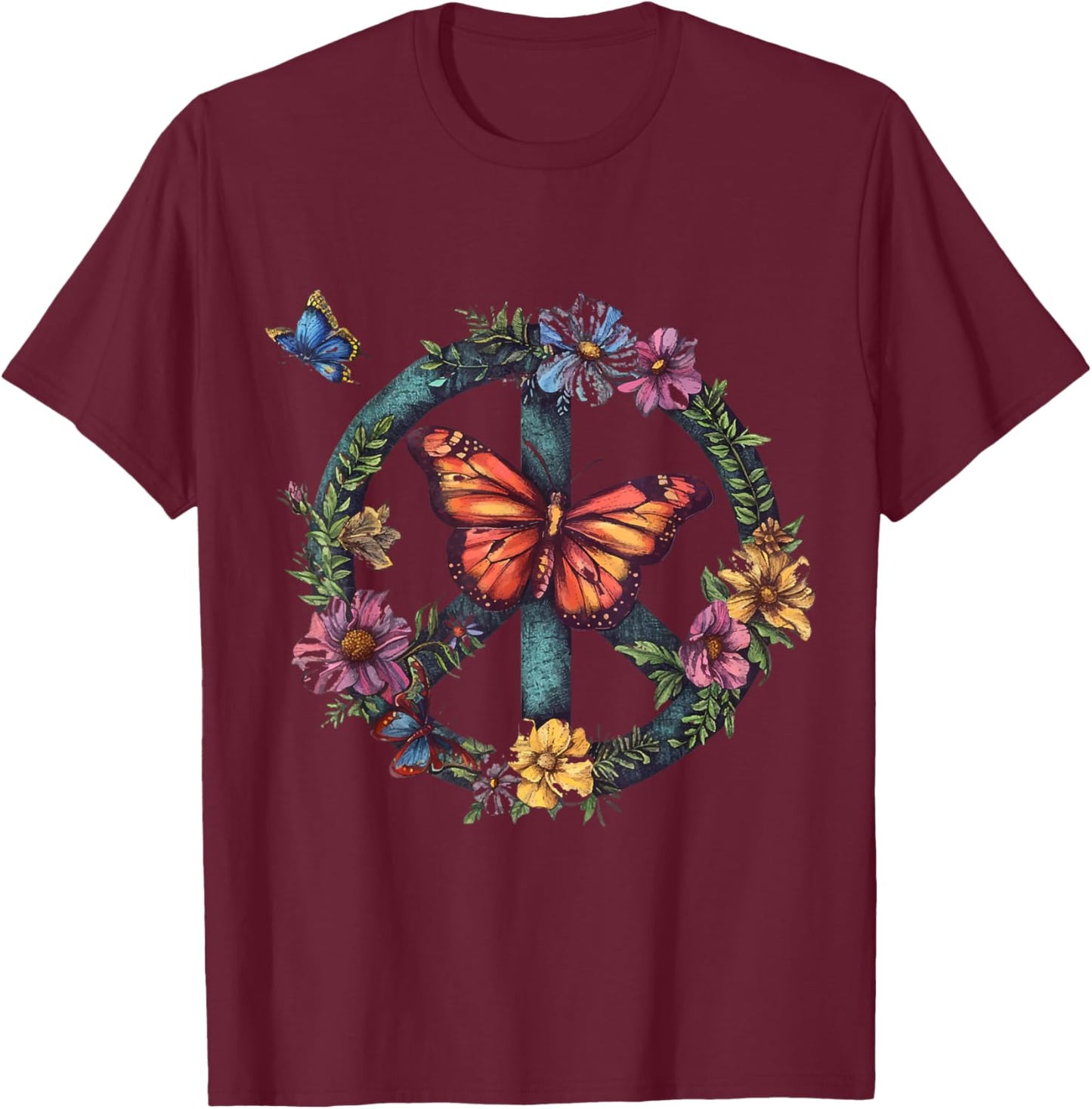 Peace Love Hippie Costume 60s & 70s Peace Symbol T-Shirt - T-Shirt | Maroon