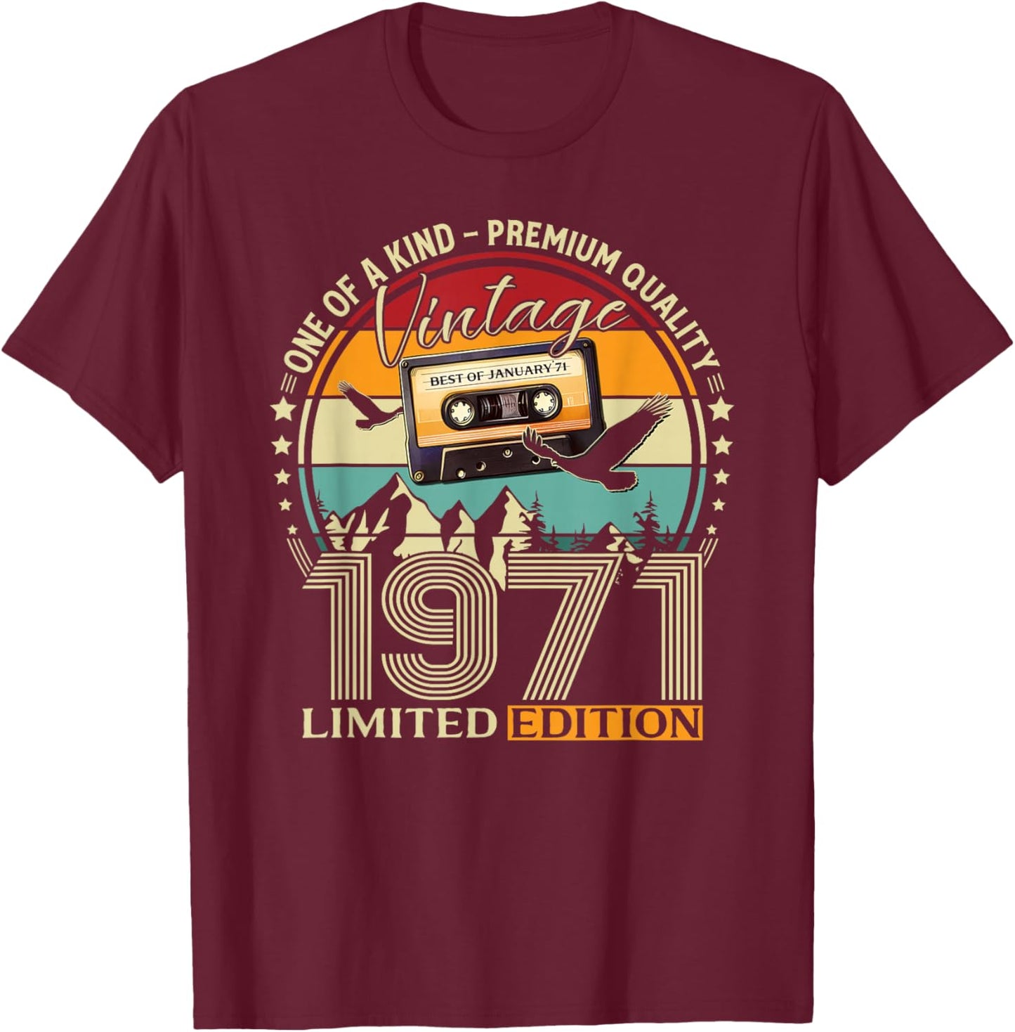 55 Ans Anniversaire Homme Femme Janvier 1971 Cassette T-Shirt - T-Shirt | Maroon