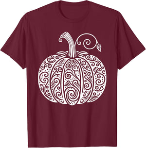 Autumn Fall Pumpkin Shirt Women Cute Thanksgiving Halloween T-Shirt - T-Shirt | Maroon