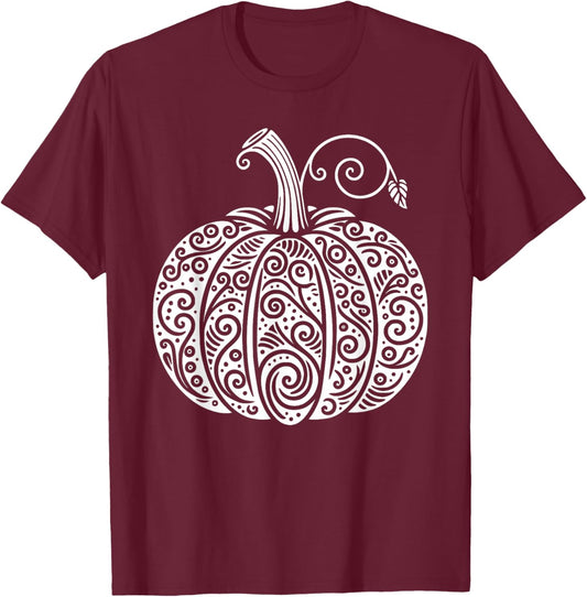Autumn Fall Pumpkin Shirt Women Cute Thanksgiving Halloween T-Shirt - T-Shirt | Maroon