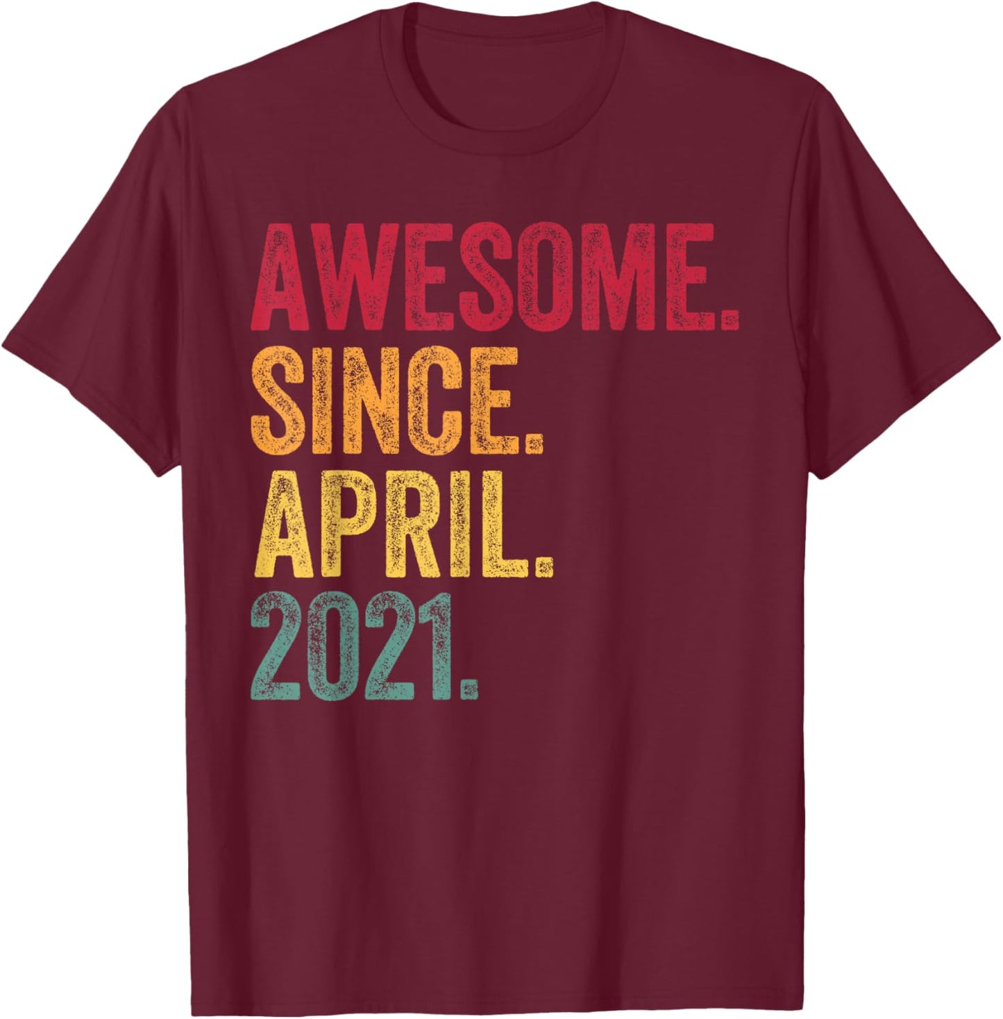 Awesome Since April 2021 5th Birthday 5 Years Old - Retro T-Shirt - T-Shirt | Maroon