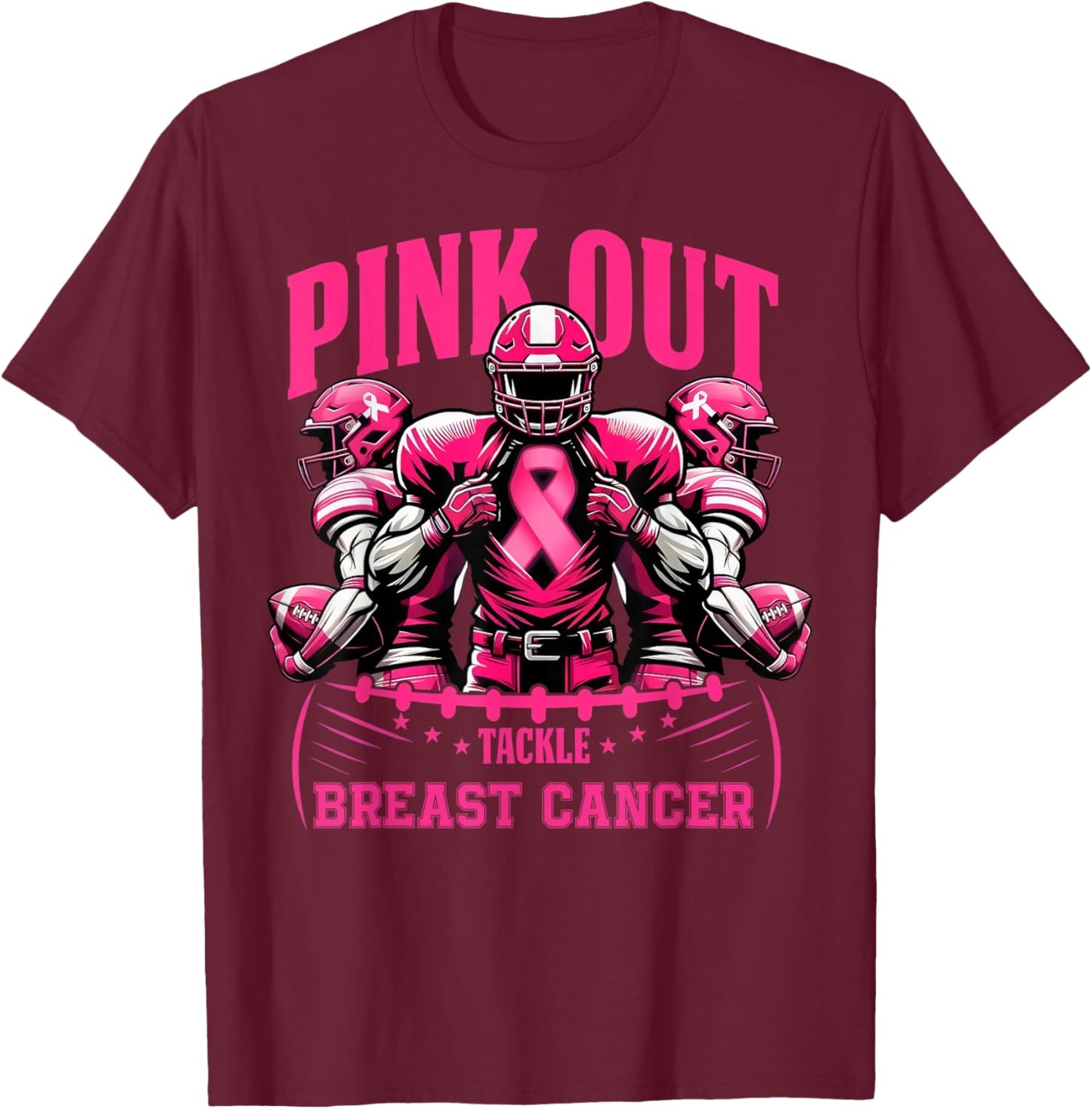 Pink Out Tackle Breast Cancer Awareness American Football T-Shirt - T-Shirt | Maroon