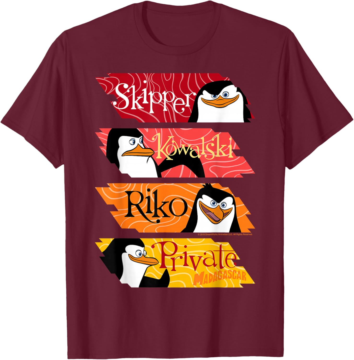 Madagaskar Pinguins Name Panels Poster T-Shirt - T-Shirt | Maroon