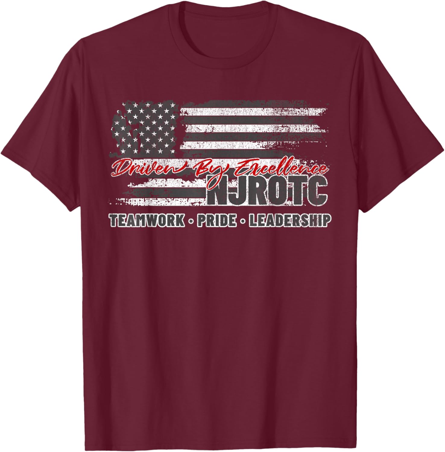 NJROTC Teamwork Pride Leadership American Flag Naval JROTC T-Shirt - T-Shirt | Maroon