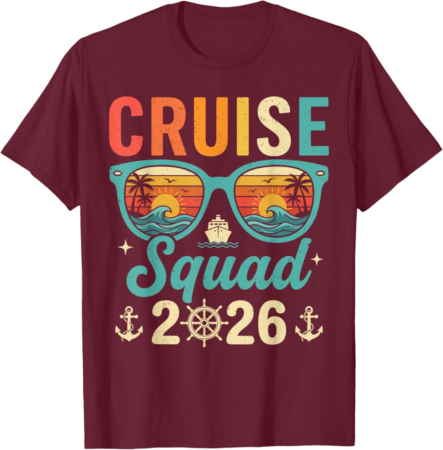 Retro Cruise Squad 2026 Family Matching Cruise T-Shirt - T-Shirt | Maroon