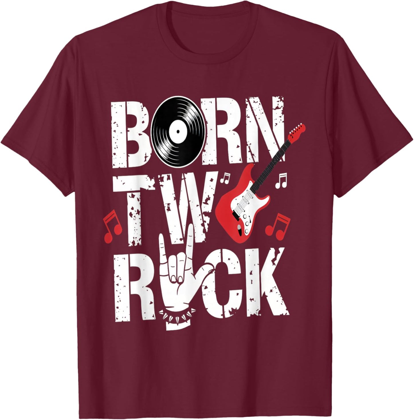 Born Two Rock 2nd Birthday Guitar Design T-Shirt - T-Shirt | Maroon
