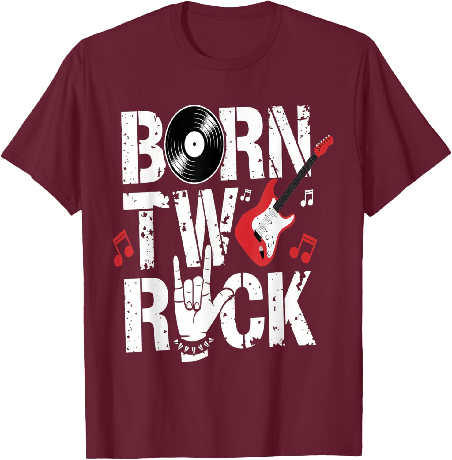 Born Two Rock 2nd Birthday Guitar Design T-Shirt - T-Shirt | Maroon