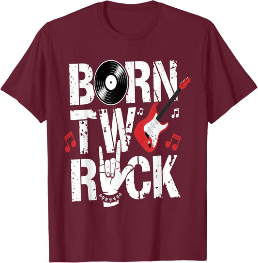 Born Two Rock 2nd Birthday Guitar Design T-Shirt - T-Shirt | Maroon