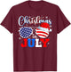 Christmas in July Santa Hat Sunglasses USA Flag 4th of July T-Shirt - T-Shirt | Maroon