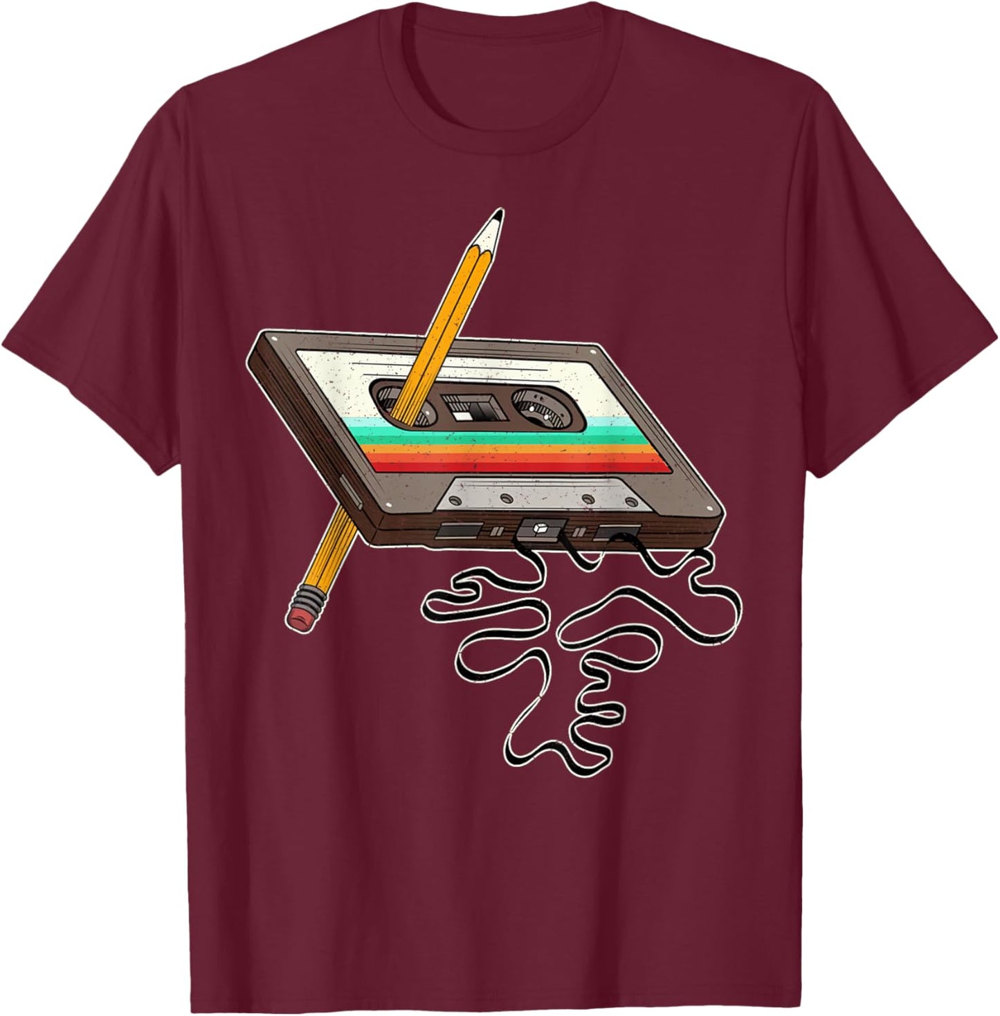 Awesome 80s Cassette Tape Pencil 1980s Retro Throwback Music T-Shirt - T-Shirt | Maroon