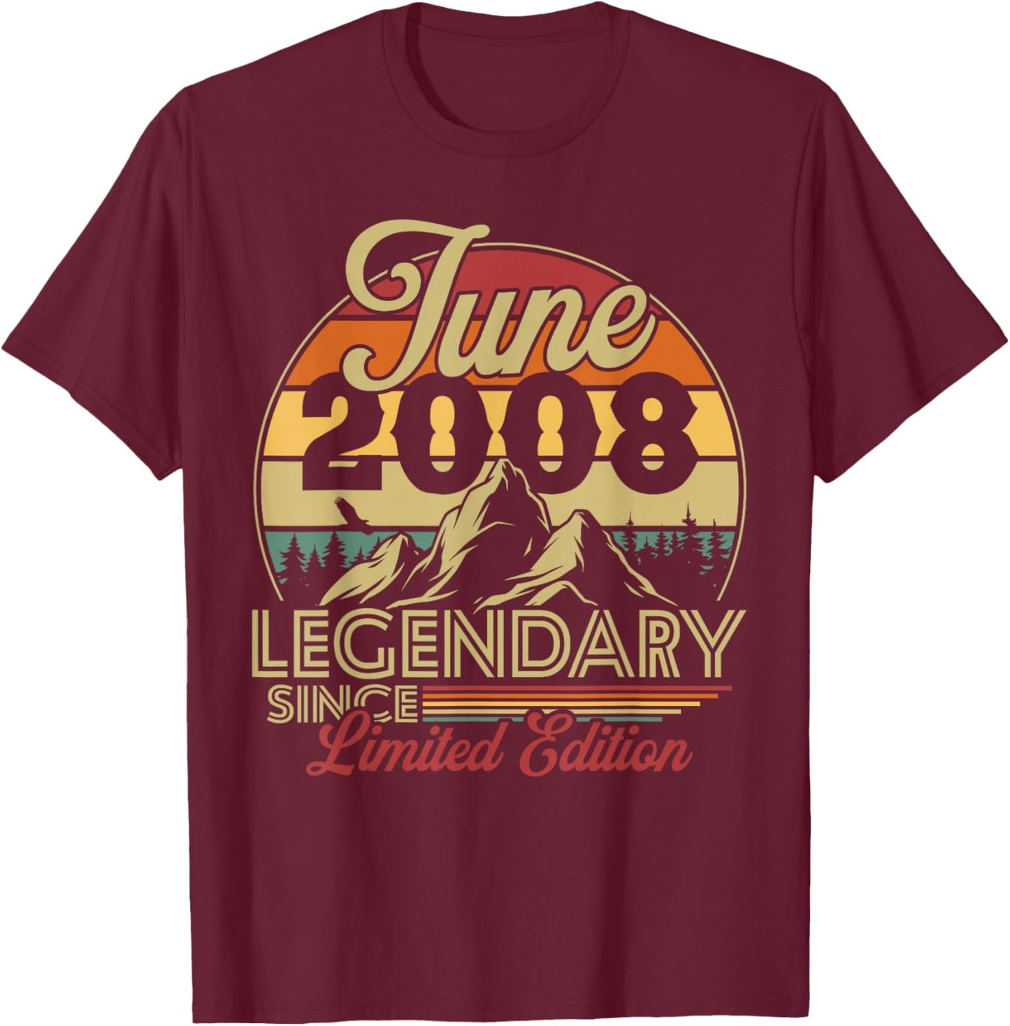 Vintage Anniversaire 18 Ans pour Né en Juin 2008 Cadeau T-Shirt - T-Shirt | Maroon