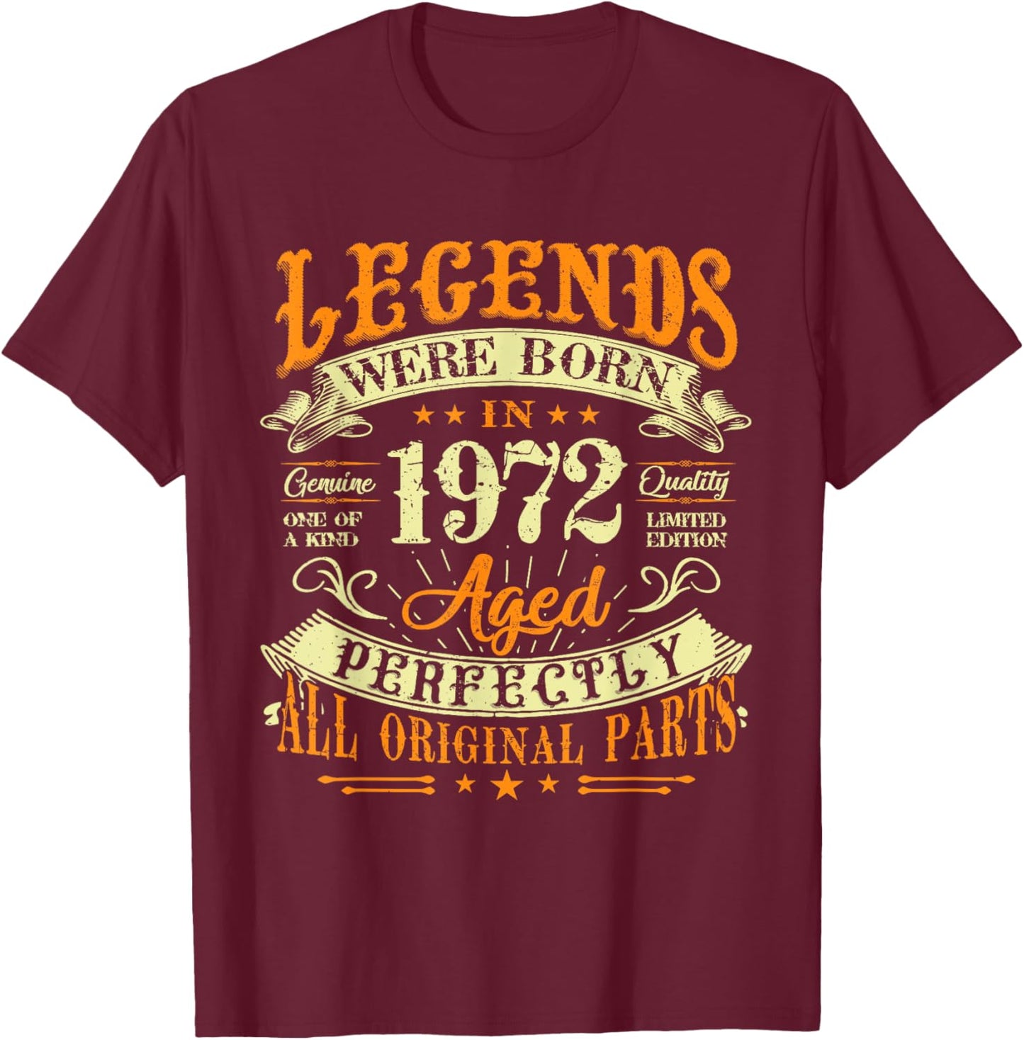 53th Birthday Vintage Legends Born In 1972 53 Years Old T-Shirt - T-Shirt | Maroon