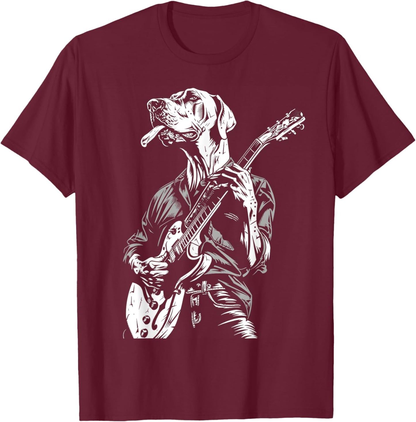 Funny Great Dane Dog Playing Electric Guitar Rock Dog Dad Men Women Kids T-Shirt - T-Shirt | Maroon