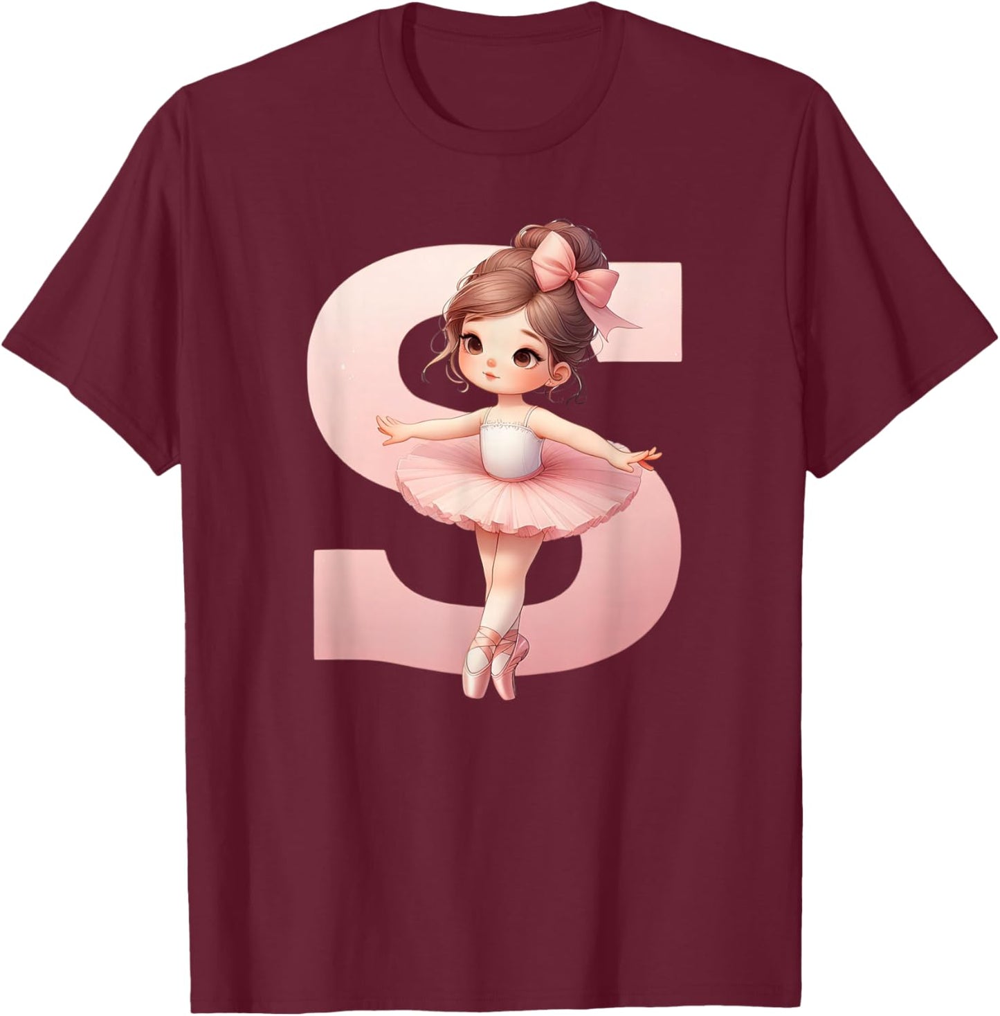 Ballerina Girl Dancing Name First Letter S Girly Tutu Ballet T-Shirt - T-Shirt | Maroon