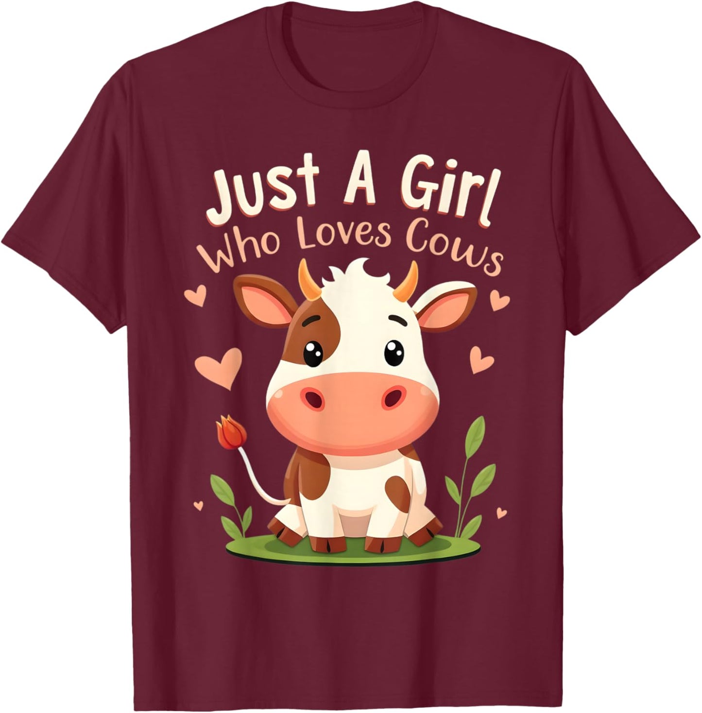 Just A Girl Who Loves Cows Cute Cow Art T-Shirt - T-Shirt | Maroon