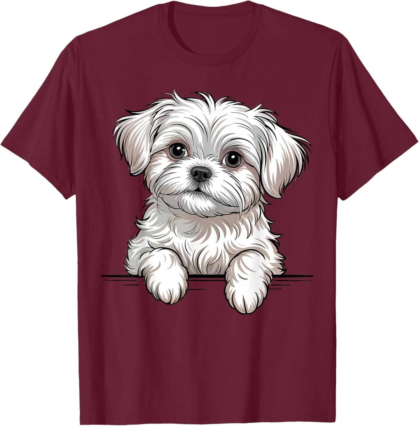 Maltese Funny Peeking Pocket Puppy Dog Lover T-Shirt - T-Shirt | Maroon