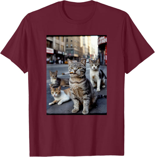 Street Gangster Cats Meme Cat Lovers Funny Memes Brainrot T-Shirt - T-Shirt | Maroon