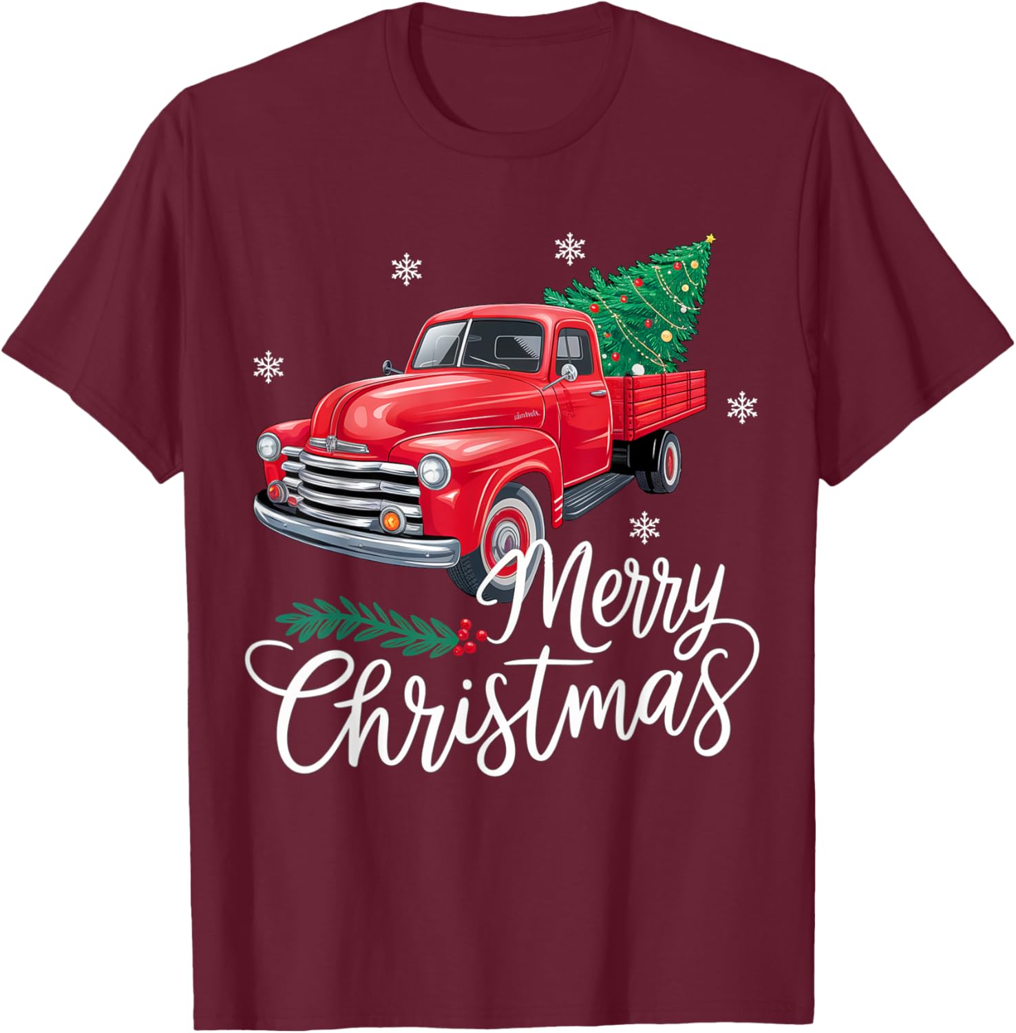 Vintage Wagon Red Truck Christmas Tree Pajama Family Xmas T-Shirt - T-Shirt | Maroon