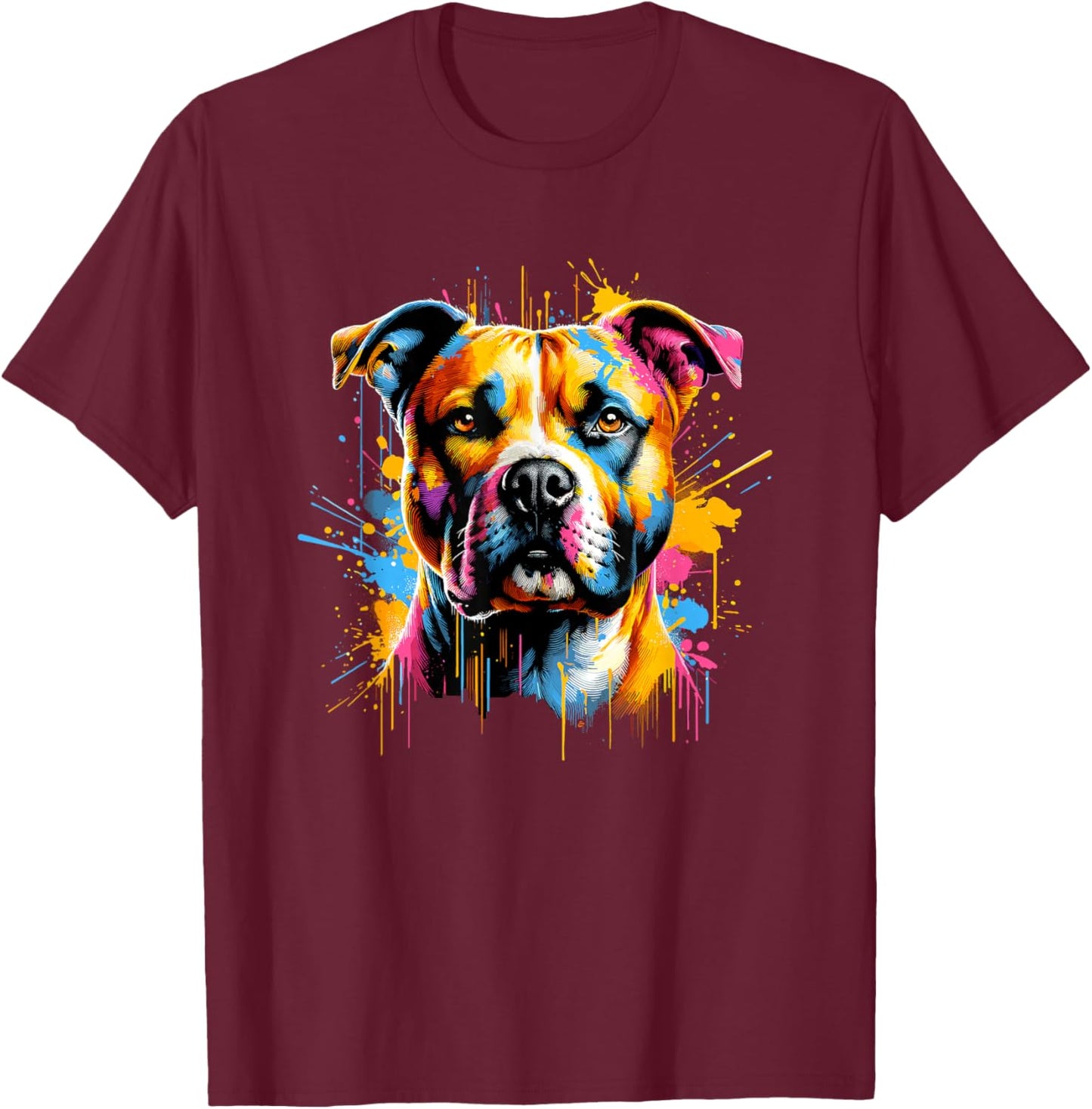 Splash Art American Staffordshire Terrier Amstaff T-Shirt - T-Shirt | Maroon