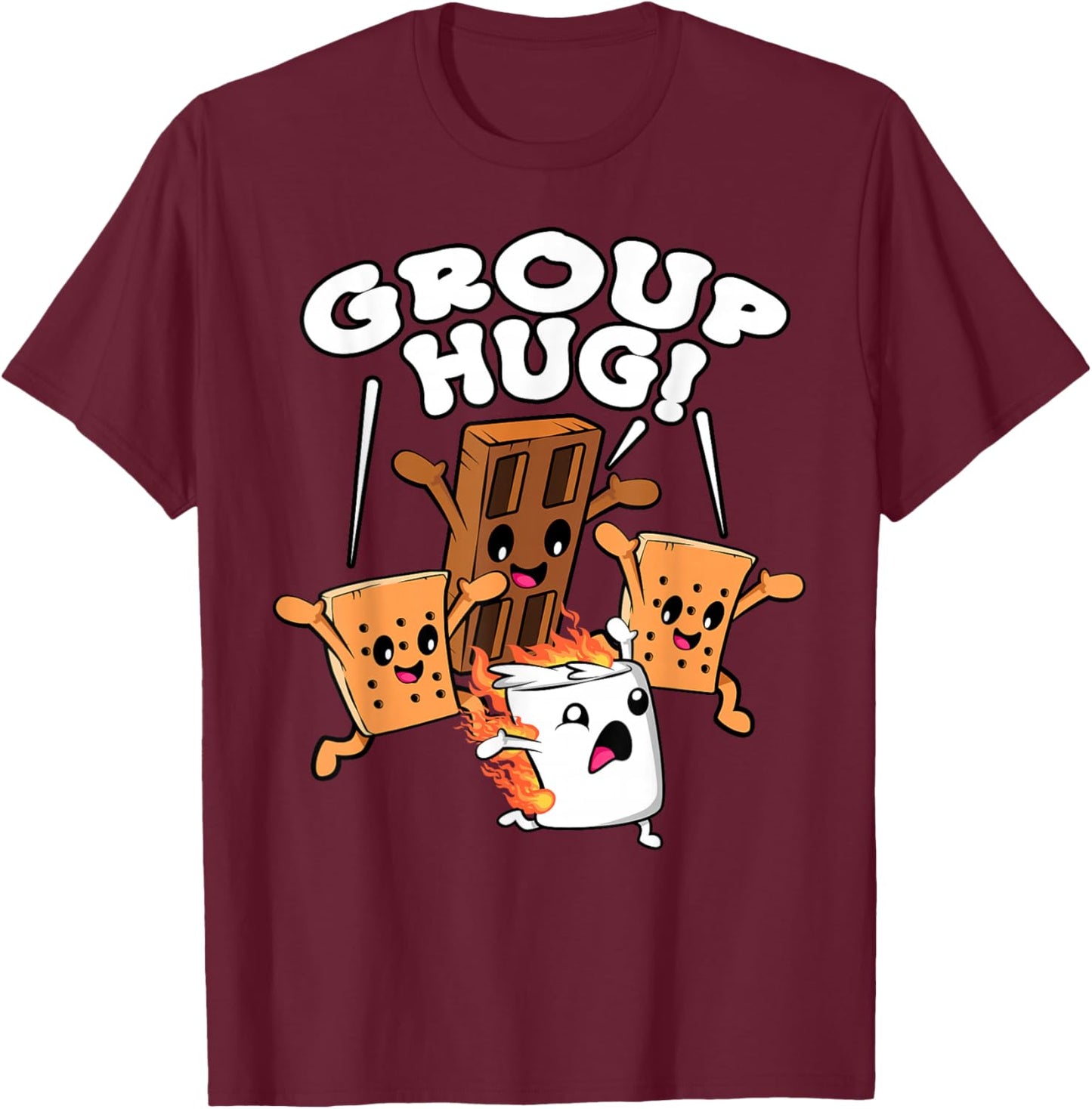 Funny Camping Smores Group Hug Marshmallow Chocolate Camper T-Shirt - T-Shirt | Maroon