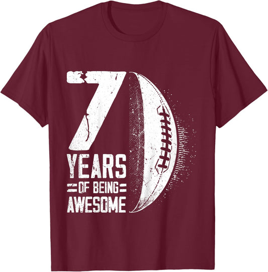 7th Birthday Retro Rugby Player 7 Years Old Boy Girl T-Shirt - T-Shirt | Maroon