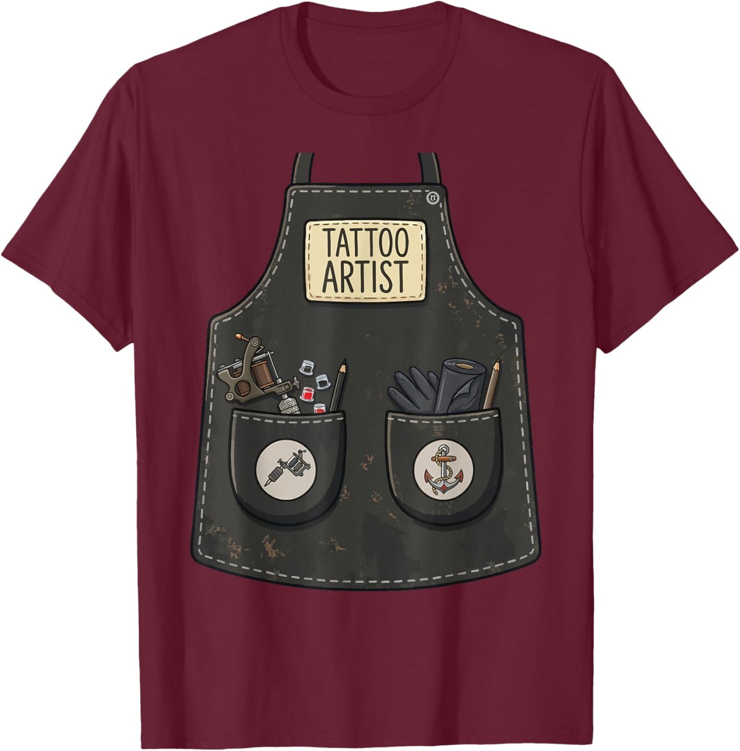 Tattoo Artist Funny Inked Tattooer Halloween Apron Costume T-Shirt - T-Shirt | Maroon