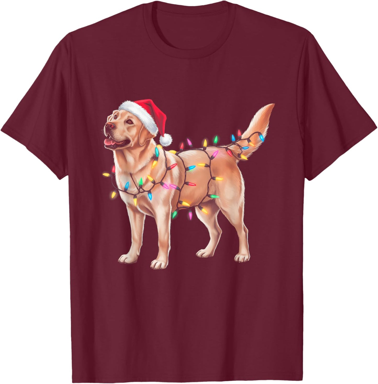 Funny Christmas Lights Dog Lover Santa Labrador Retriever Men Women Kids T-Shirt - T-Shirt | Maroon