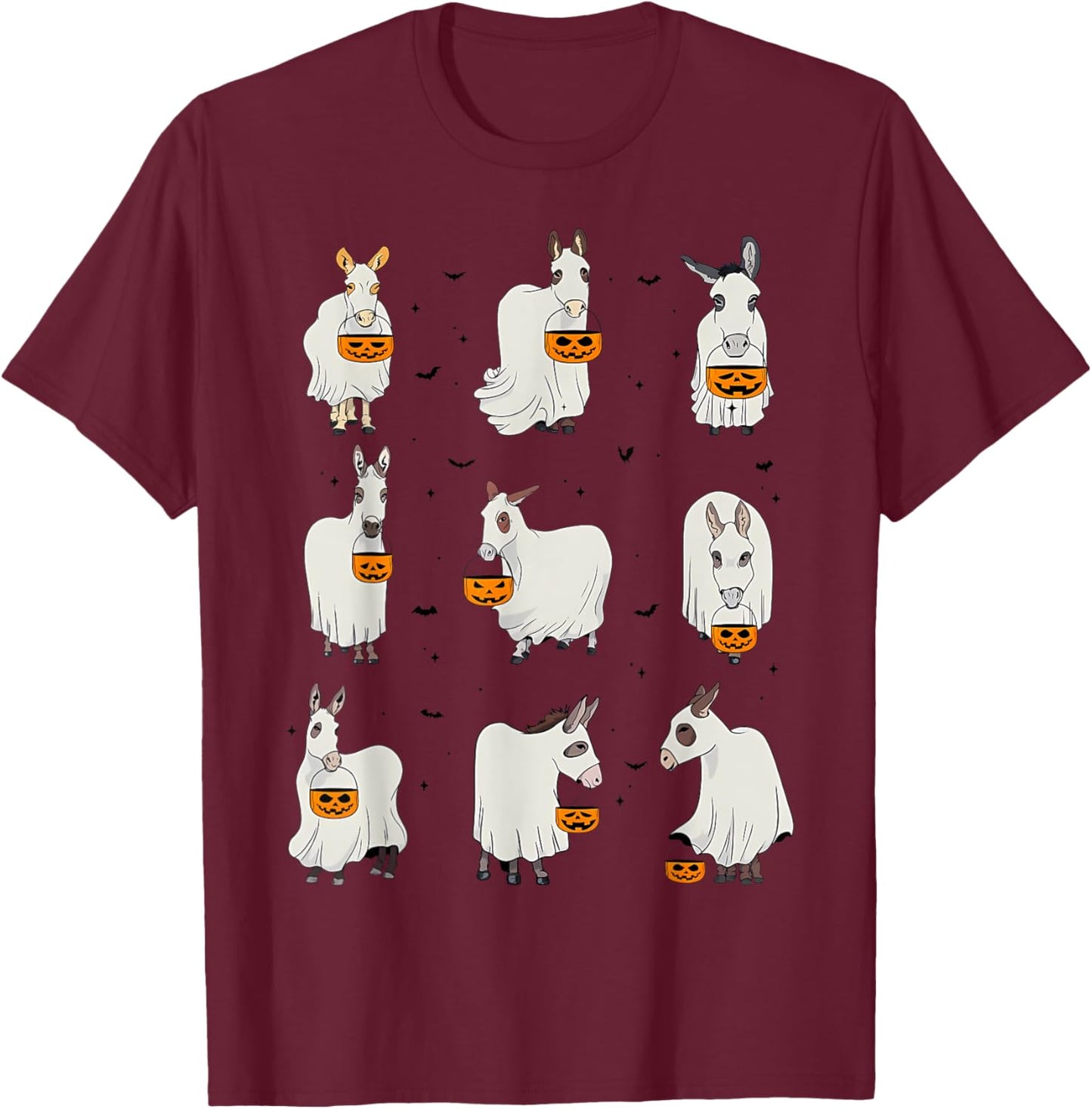 Spooky Donkey Ghost Halloween Donkey Animal Autumn Pumpkin T-Shirt - T-Shirt | Maroon