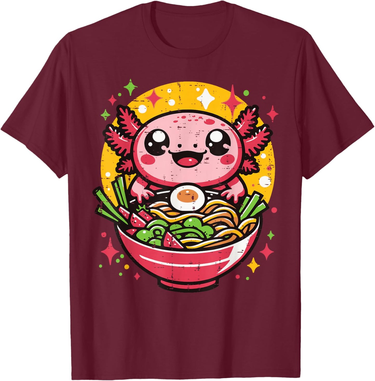Axolotl Ramen Kawaii Japanese Noodle Anime Kids Women Men T-Shirt - T-Shirt | Maroon