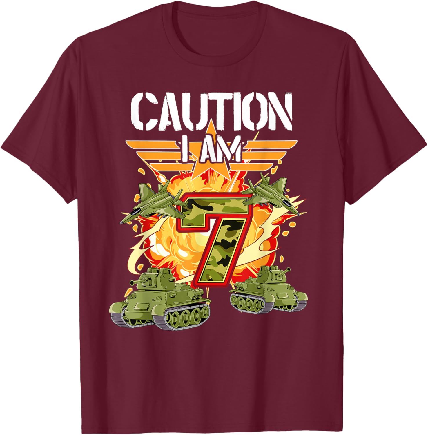 7th Birthday Army T-Shirt - T-Shirt | Maroon