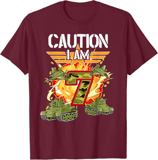7th Birthday Army T-Shirt - T-Shirt | Maroon