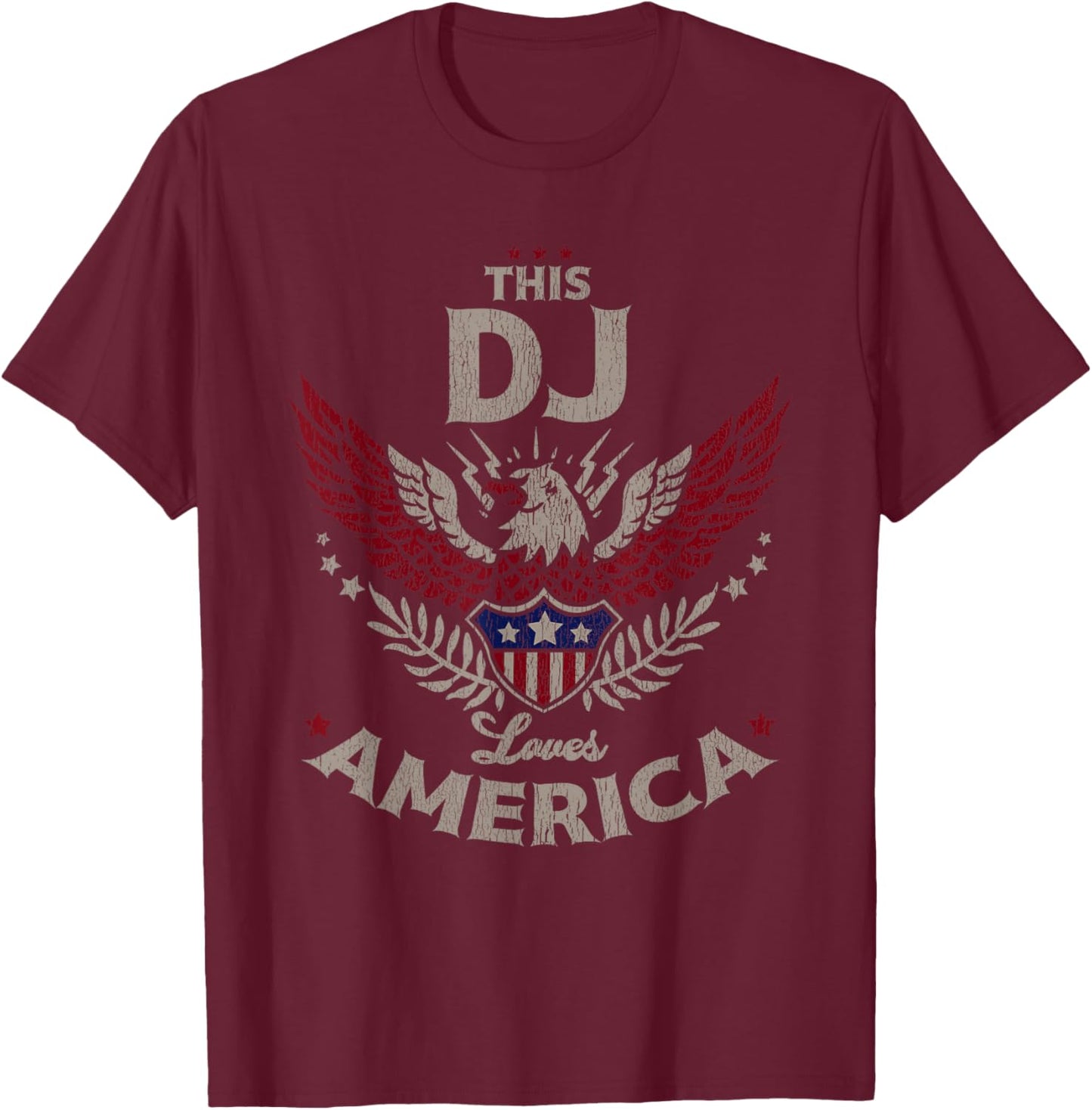 This DJ Loves America USA Patriotic Pride T-Shirt - T-Shirt | Maroon