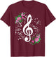 Cut Music Notes Clef Teacher,musical Notes and Flowers T-Shirt - T-Shirt | Maroon