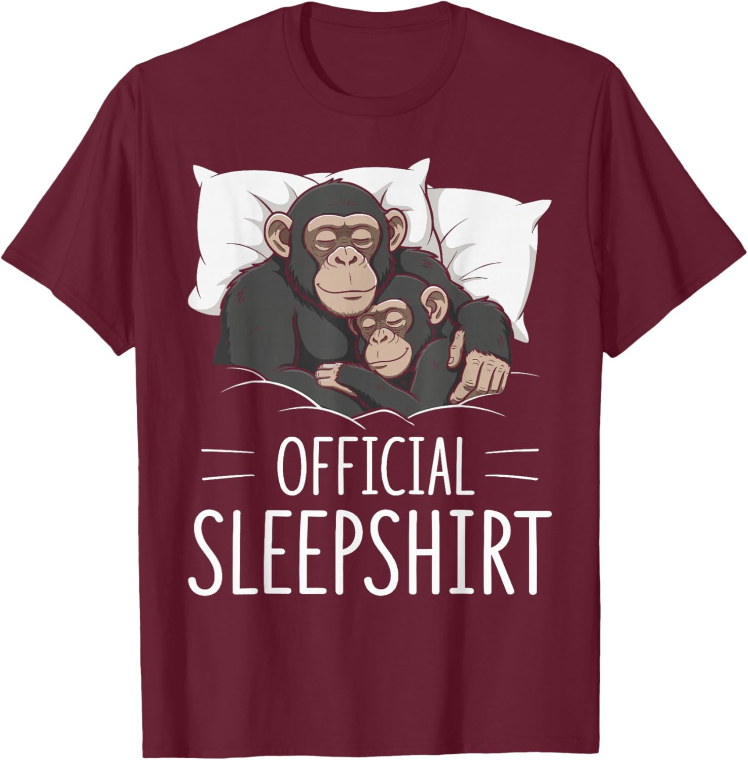 Official Sleepshirt Sleeping Chimpanzee Monkey Lovers Pajama T-Shirt - T-Shirt | Maroon