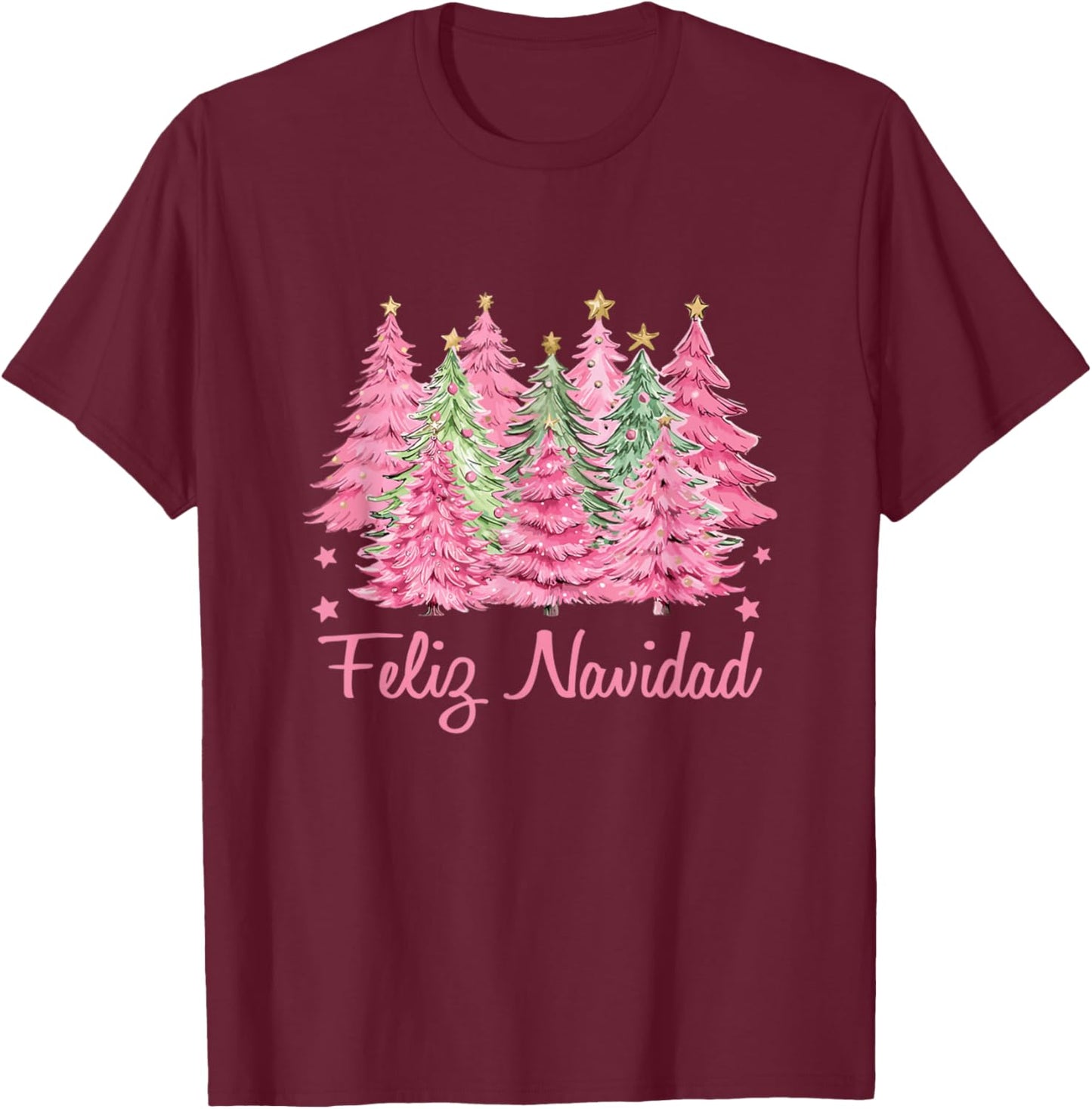 Merry Pinkmas Pink Christmas Tree Funny Feliz Navidad T-Shirt - T-Shirt | Maroon