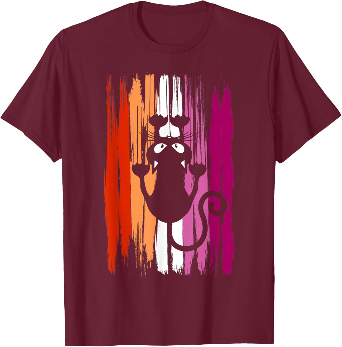 Climbing Cat with Scratches and Lesbian Pride Colors Women T-Shirt - T-Shirt | Maroon
