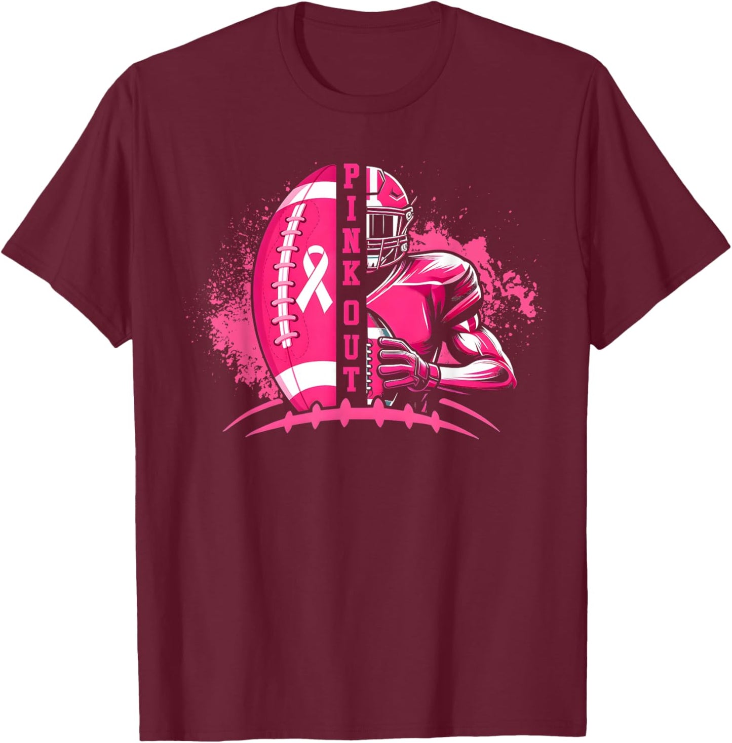 Football Pink Out Team Breast Cancer Awareness Month T-Shirt - T-Shirt | Maroon