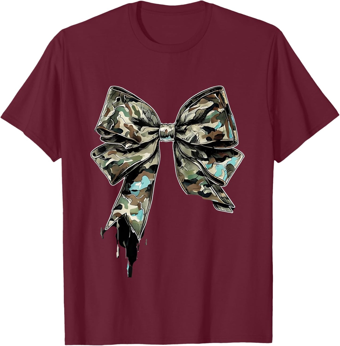 Camouflage Old Camo Bow Camo Coquette Bow Hunting Women Girl T-Shirt - T-Shirt | Maroon