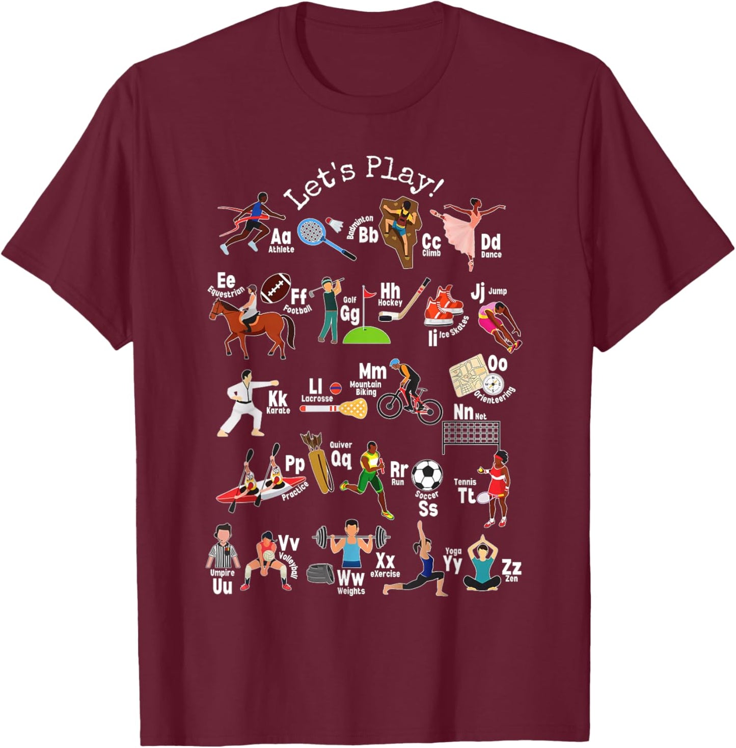 PE Teacher Alphabet ABCs Physical Education Health Teacher T-Shirt - T-Shirt | Maroon