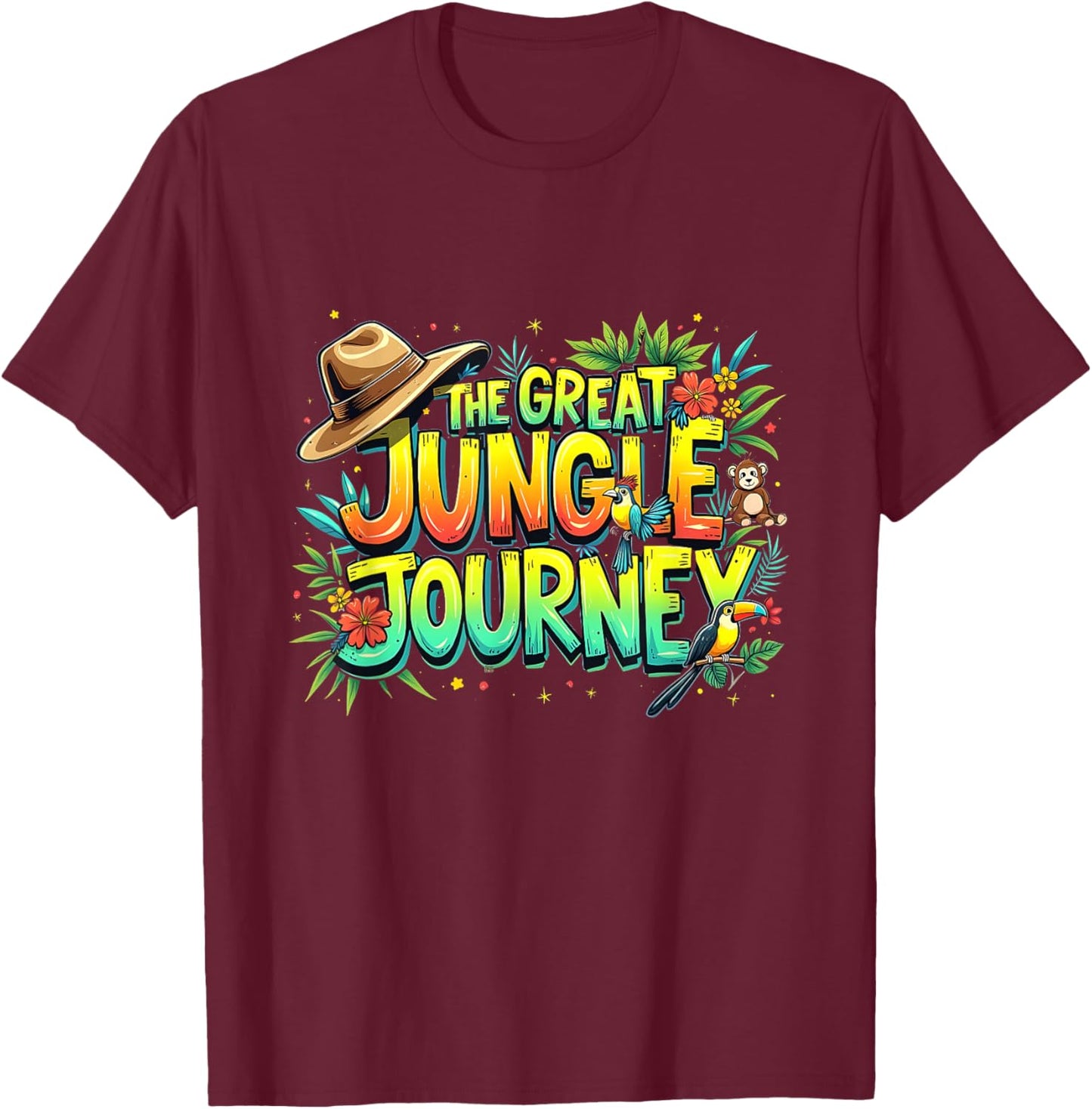 Retro The Great Jungle Journey Adventure Theme VBS Graphic T-Shirt - T-Shirt | Maroon