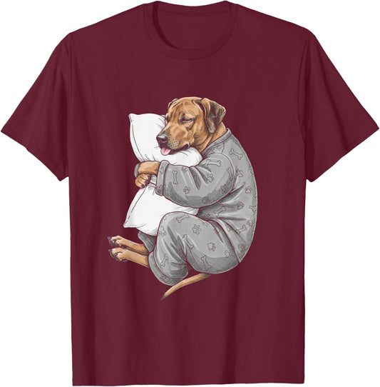 Funny Sleepy Rhodesian Ridgeback Pajama Men Women Kids T-Shirt - T-Shirt | Maroon