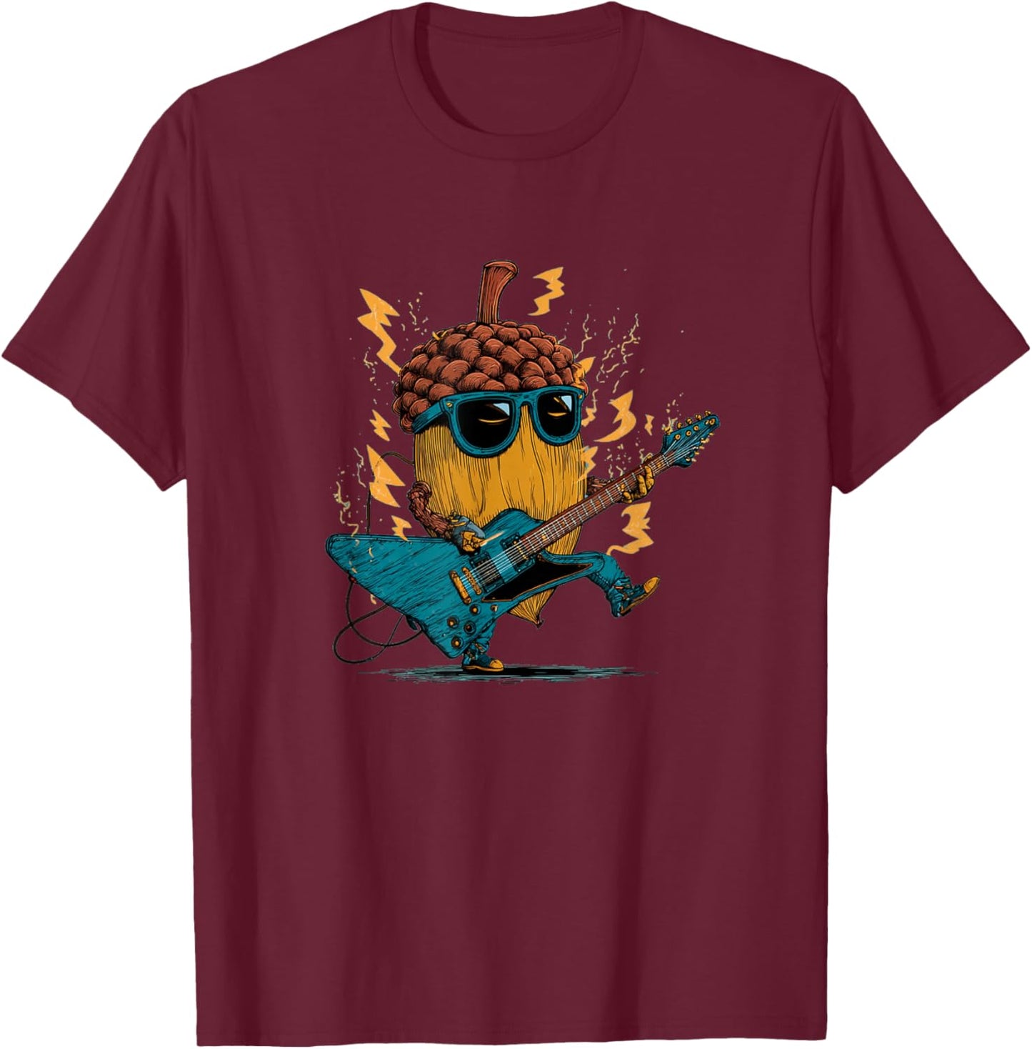 Nice Acorn Music Costume for Electric Guitar Lovers T-Shirt - T-Shirt | Maroon