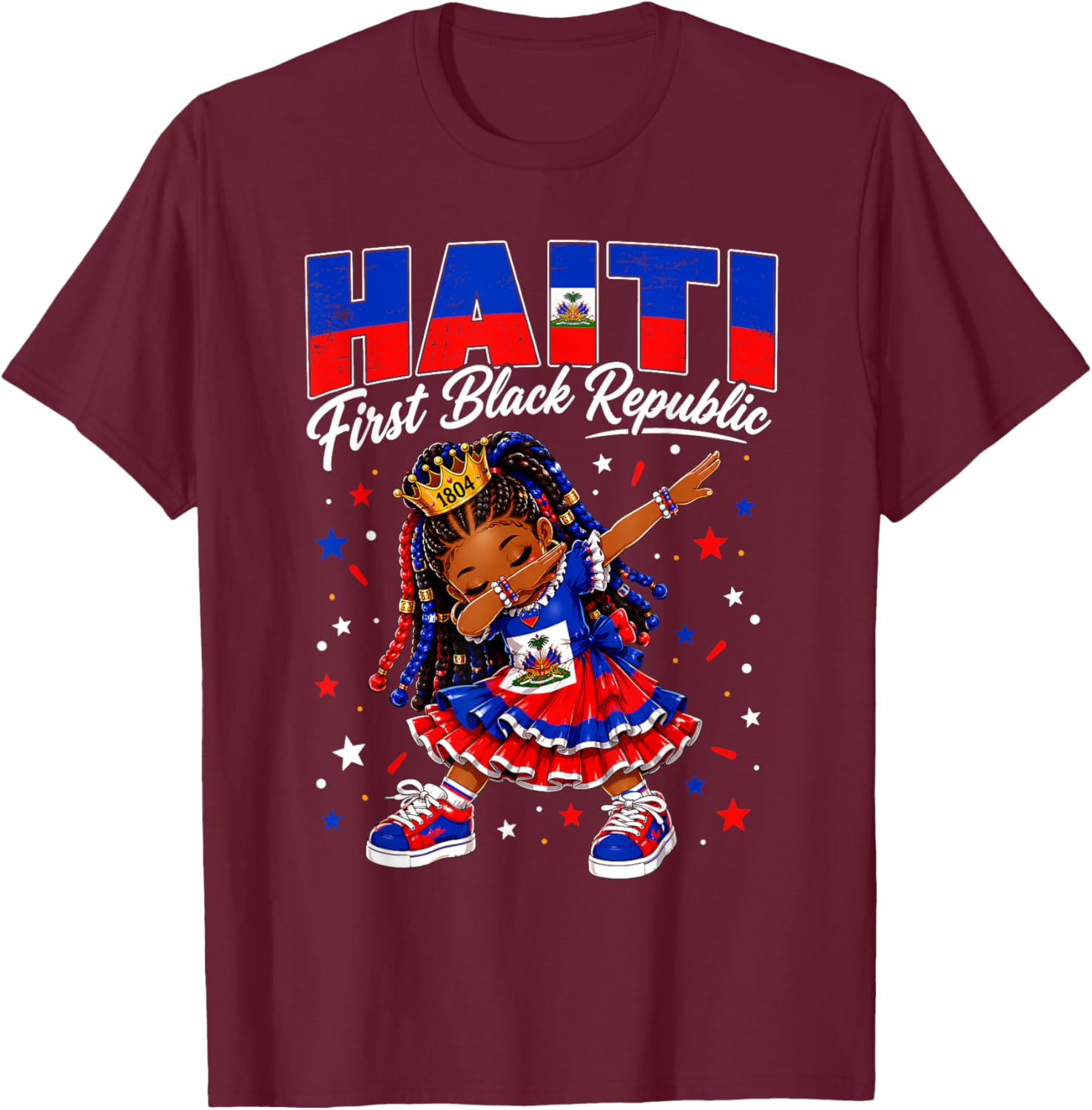 Haiti First Black Republic Haitian Flag Day Dab Girl Kids T-Shirt - T-Shirt | Maroon