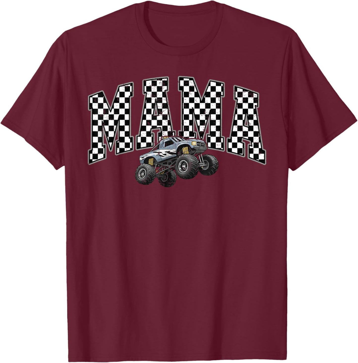 Mama Retro Monster Truck Family Crew Birthday Matching T-Shirt - T-Shirt | Maroon