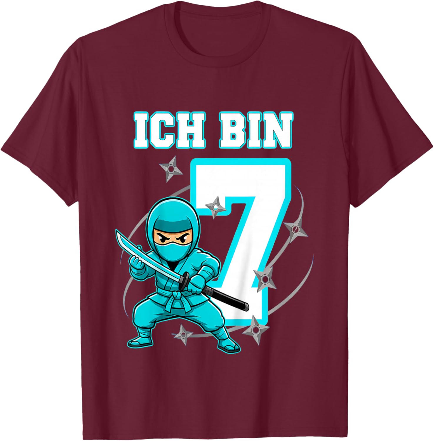 Ich Bin 7 Ninja Geburtstag 7 Jahre Junge Karate T-Shirt - T-Shirt | Maroon