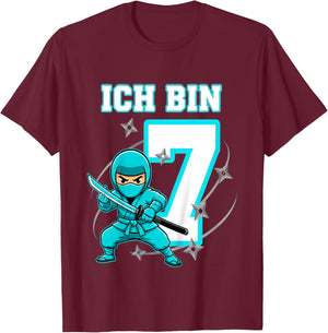 Ich Bin 7 Ninja Geburtstag 7 Jahre Junge Karate T-Shirt - T-Shirt | Maroon