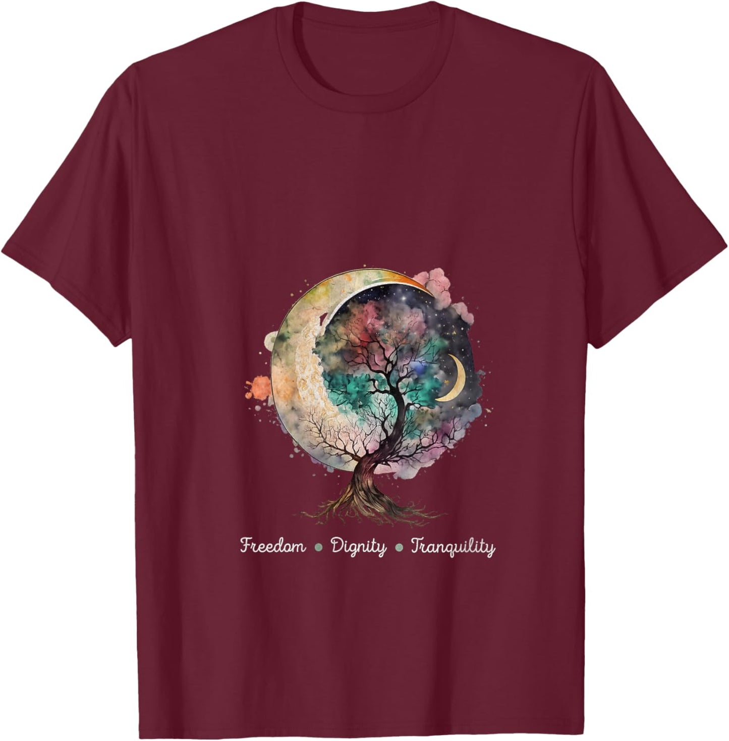 Women's Freedom Dignity Tranquility V-Neck T-Shirt - T-Shirt | Maroon