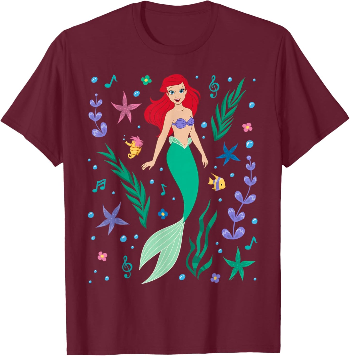 Disney Princess Ariel The Little Mermaid Collage Portrait T-Shirt - T-Shirt | Maroon