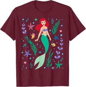 Disney Princess Ariel The Little Mermaid Collage Portrait T-Shirt - T-Shirt | Maroon